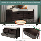 Banc de rangement avec panier amovible et 2 tiroirs, banc à chaussures entièrement assemblé avec coussin amovible - 81,3 L x 30 l x 50,8 H cm