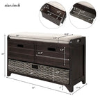 Banc de rangement avec panier amovible et 2 tiroirs, banc à chaussures entièrement assemblé avec coussin amovible - 81,3 L x 30 l x 50,8 H cm