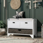 Banc de rangement avec panier amovible et 2 tiroirs, banc à chaussures entièrement assemblé avec coussin amovible - 81,3 L x 30 l x 50,8 H cm
