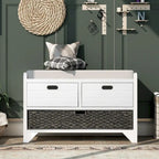 Banc de rangement avec panier amovible et 2 tiroirs, banc à chaussures entièrement assemblé avec coussin amovible - 81,3 L x 30 l x 50,8 H cm