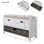 Banc de rangement avec panier amovible et 2 tiroirs, banc à chaussures entièrement assemblé avec coussin amovible - 81,3 L x 30 l x 50,8 H cm