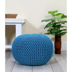Pouf Tricoté à la Main Coton Corde Tressée Tressage Câble Ottomane - Repose-Pieds - Siège d'Appoint Meuble Pouf - Salon Enfants - 18x18x14