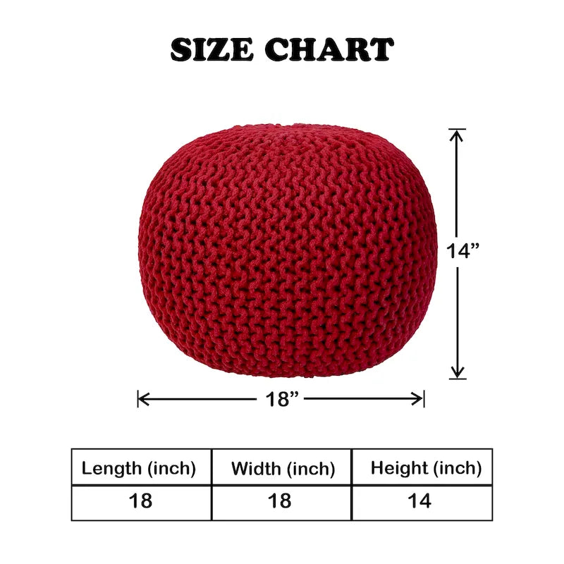 Pouf Tricoté à la Main Coton Corde Tressée Tressage Câble Ottomane - Repose-Pieds - Siège d'Appoint Meuble Pouf - Salon Enfants - 18x18x14