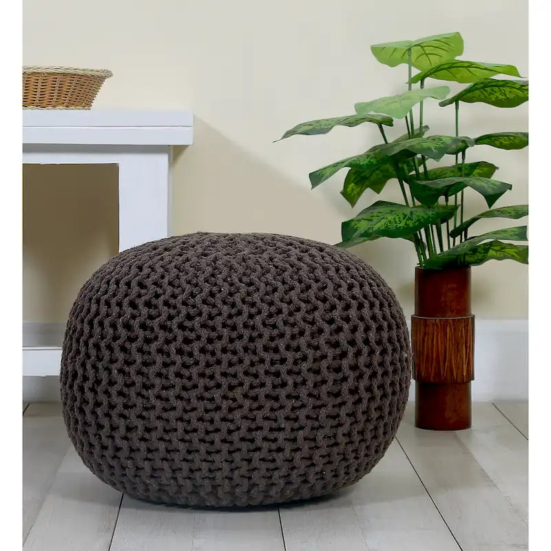 Pouf Tricoté à la Main Coton Corde Tressée Tressage Câble Ottomane - Repose-Pieds - Siège d'Appoint Meuble Pouf - Salon Enfants - 18x18x14