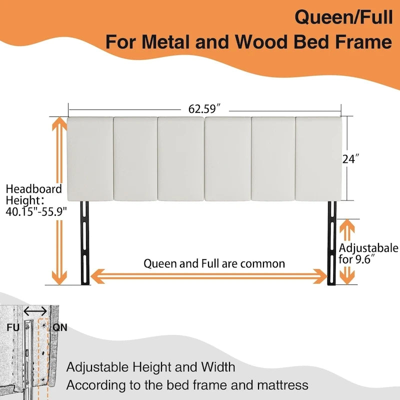 Tête de lit Queen pliable et rembourrée pour lit Queen