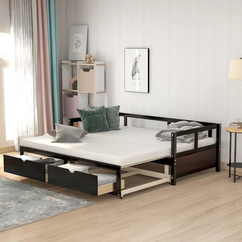 Lit de repos extensible avec deux tiroirs