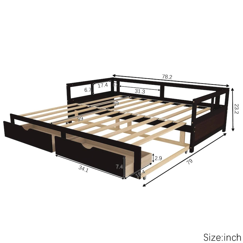 Lit de repos extensible avec deux tiroirs