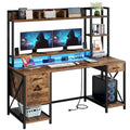 Bureau informatique de jeu de 59" avec huche et étagère, bureaux de télétravail avec 3 tiroirs