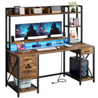 Bureau informatique de jeu de 59" avec huche et étagère, bureaux de télétravail avec 3 tiroirs