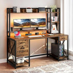 Moasis 59 Inch Computer Gaming Desk with Hutch and Bookshelf Home Office Desks with 3 Drawers