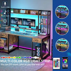 Bureau informatique de jeu de 59" avec huche et étagère, bureaux de télétravail avec 3 tiroirs