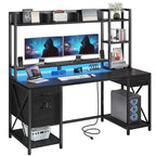 Bureau informatique de jeu de 59" avec huche et étagère, bureaux de télétravail avec 3 tiroirs