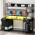 Bureau informatique de jeu de 59" avec huche et étagère, bureaux de télétravail avec 3 tiroirs