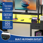 Bureau informatique de jeu de 59" avec huche et étagère, bureaux de télétravail avec 3 tiroirs