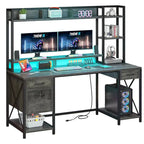 Bureau informatique de jeu de 59" avec huche et étagère, bureaux de télétravail avec 3 tiroirs