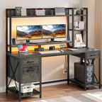 Bureau informatique de jeu de 59" avec huche et étagère, bureaux de télétravail avec 3 tiroirs