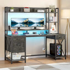 Bureau informatique de jeu de 59" avec huche et étagère, bureaux de télétravail avec 3 tiroirs