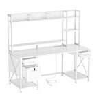 Bureau informatique de jeu de 59" avec huche et étagère, bureaux de télétravail avec 3 tiroirs
