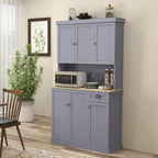 Buffet 71" avec vaisselier, armoire de rangement de cuisine de style campagnard avec plan de travail pour micro-ondes, tiroir