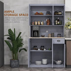 Buffet 71" avec vaisselier, armoire de rangement de cuisine de style campagnard avec plan de travail pour micro-ondes, tiroir
