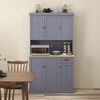 Buffet 71" avec vaisselier, armoire de rangement de cuisine de style campagnard avec plan de travail pour micro-ondes, tiroir
