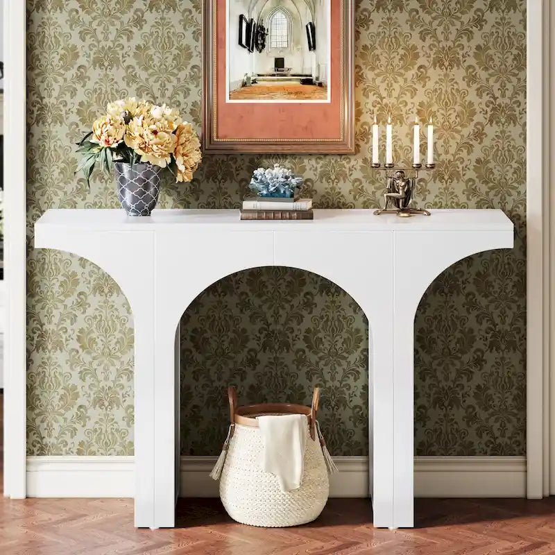 Table Console de 47 Pouces, Table Basse Noire Derrière un Canapé, Table d'Entrée Vintage Moderne