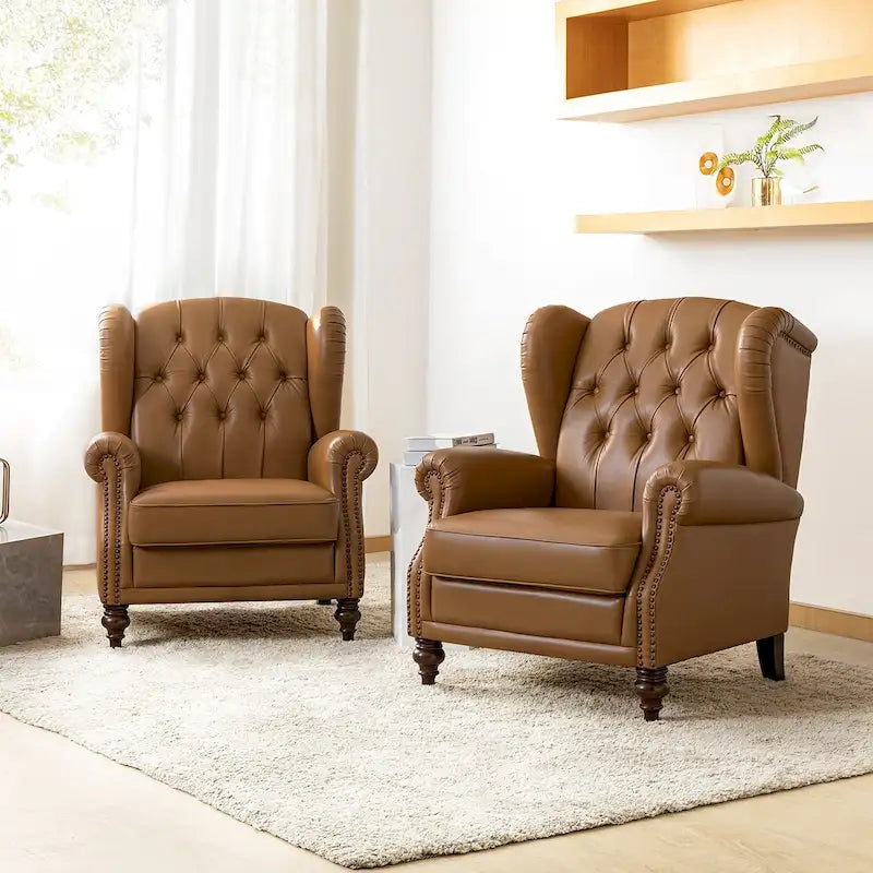 Fauteuil club en cuir classique avec clous décoratifs