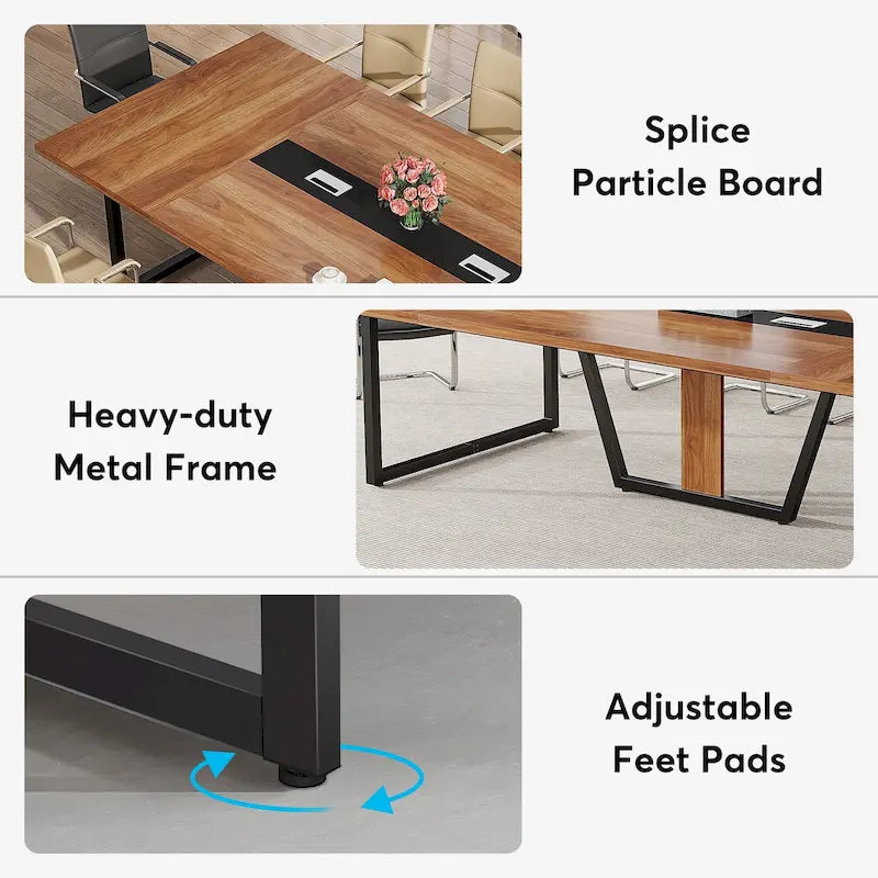 Table de conférence de 2,4 m, grande table de réunion pour 10 personnes, montage facile