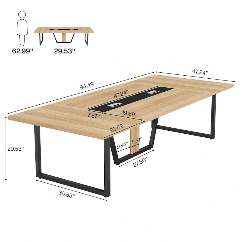 Table de conférence de 2,4 m, grande table de réunion pour 10 personnes, montage facile