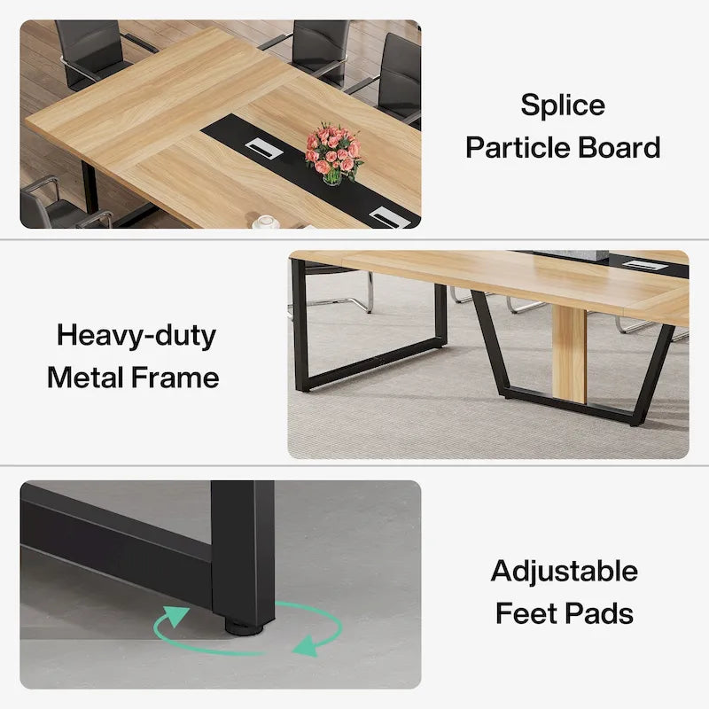 Table de conférence de 2,4 m, grande table de réunion pour 10 personnes, montage facile