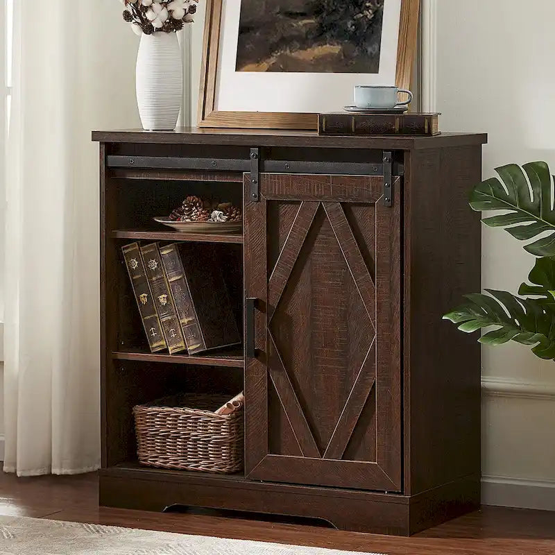 Meuble TV / Armoire de rangement en bois avec porte coulissante de style ferme