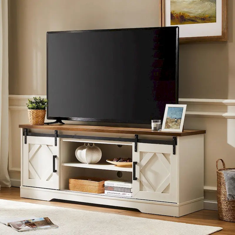 Meuble TV / Armoire de rangement en bois avec porte coulissante de style ferme