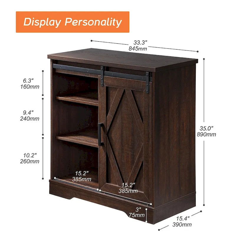 Meuble TV / Armoire de rangement en bois avec porte coulissante de style ferme