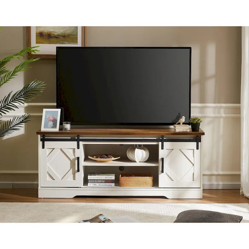 Meuble TV / Armoire de rangement en bois avec porte coulissante de style ferme