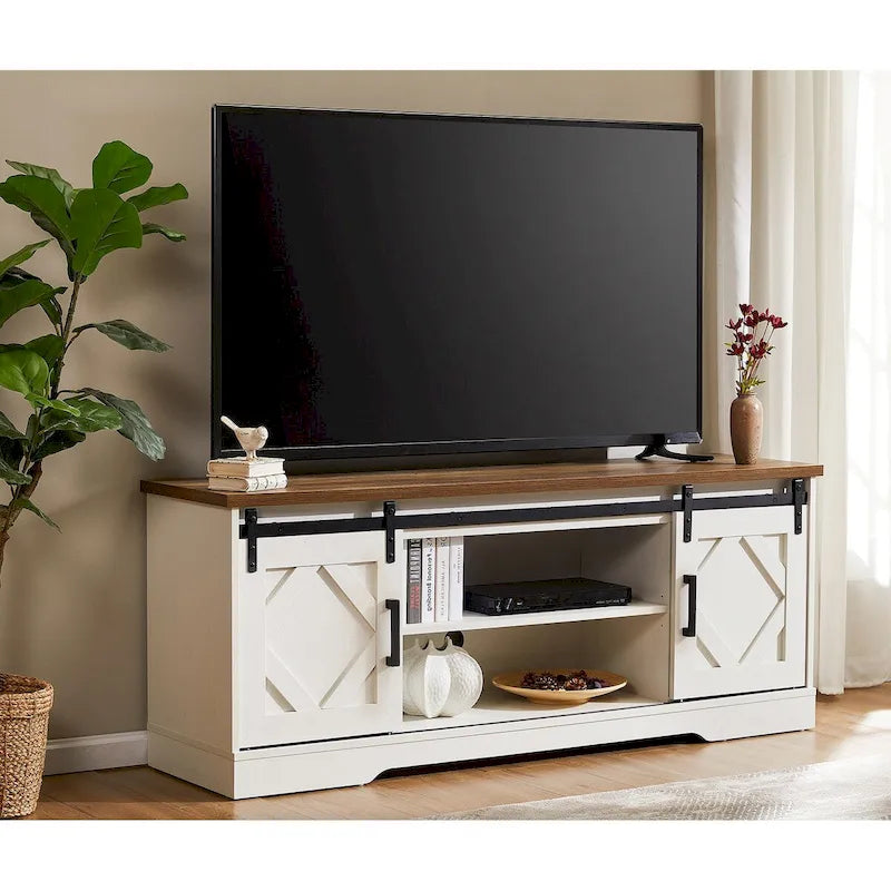 Meuble TV / Armoire de rangement en bois avec porte coulissante de style ferme