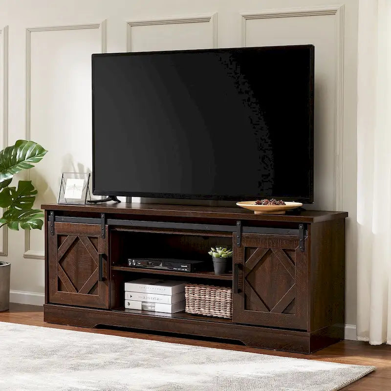 Meuble TV / Armoire de rangement en bois avec porte coulissante de style ferme