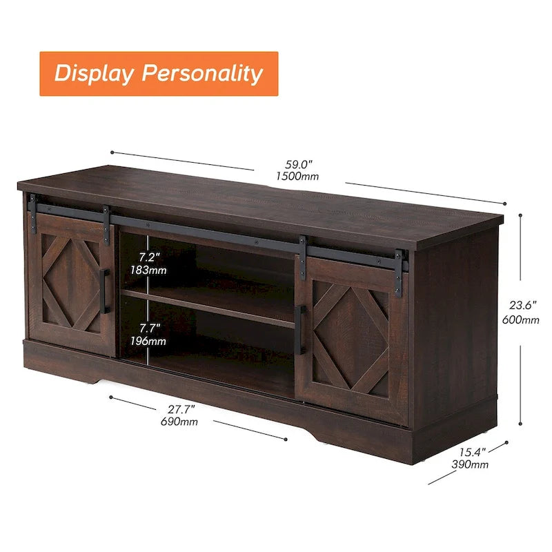 Meuble TV / Armoire de rangement en bois avec porte coulissante de style ferme