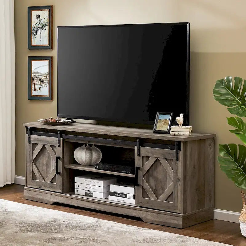 Meuble TV / Armoire de rangement en bois avec porte coulissante de style ferme