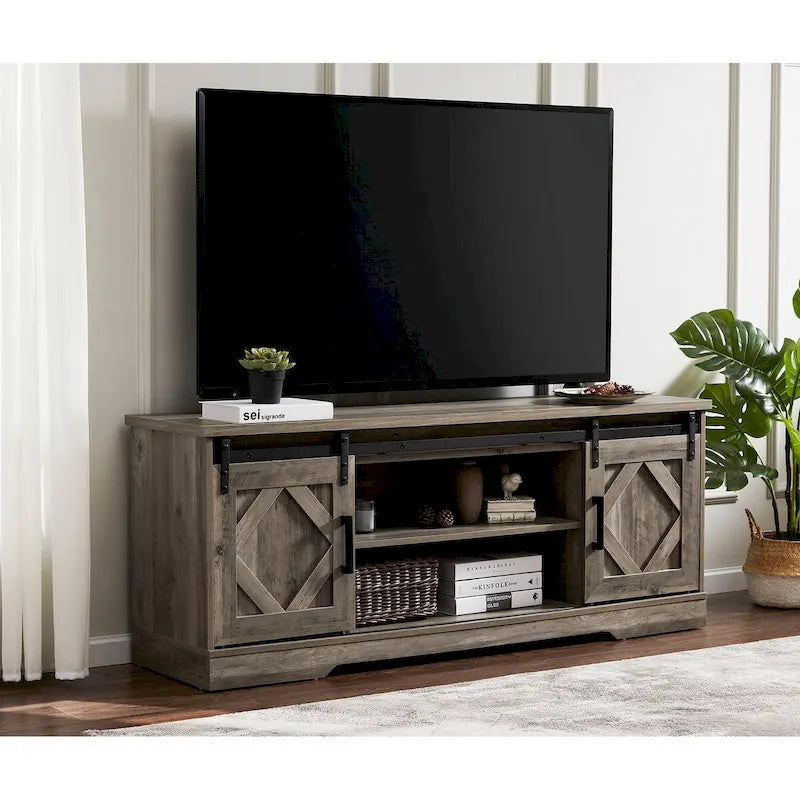 Meuble TV / Armoire de rangement en bois avec porte coulissante de style ferme