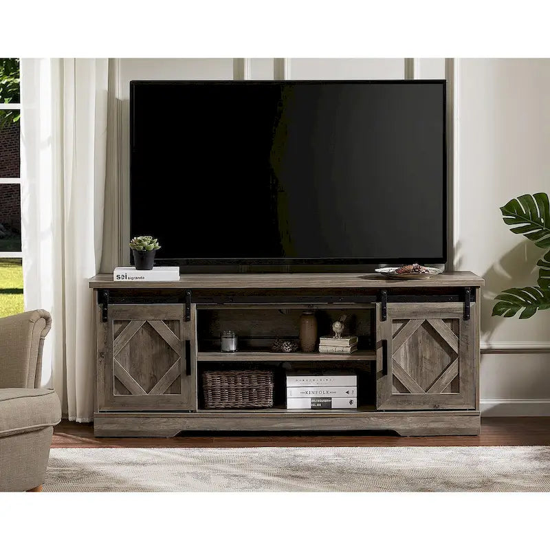 Meuble TV / Armoire de rangement en bois avec porte coulissante de style ferme