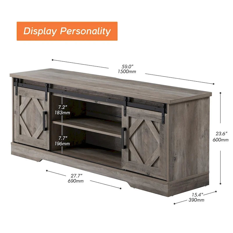 Meuble TV / Armoire de rangement en bois avec porte coulissante de style ferme