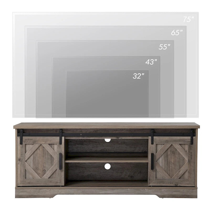 Meuble TV / Armoire de rangement en bois avec porte coulissante de style ferme
