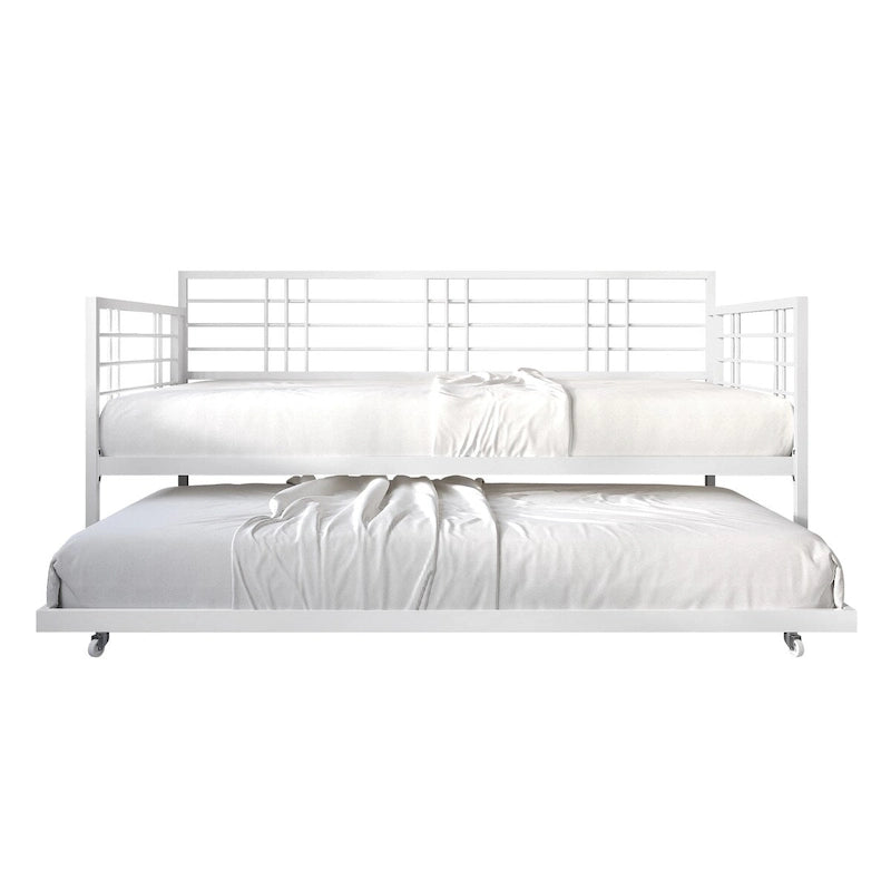 Lit de repos métallique contemporain de taille double avec lit gigogne