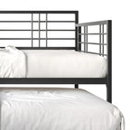 Lit de repos métallique contemporain de taille double avec lit gigogne