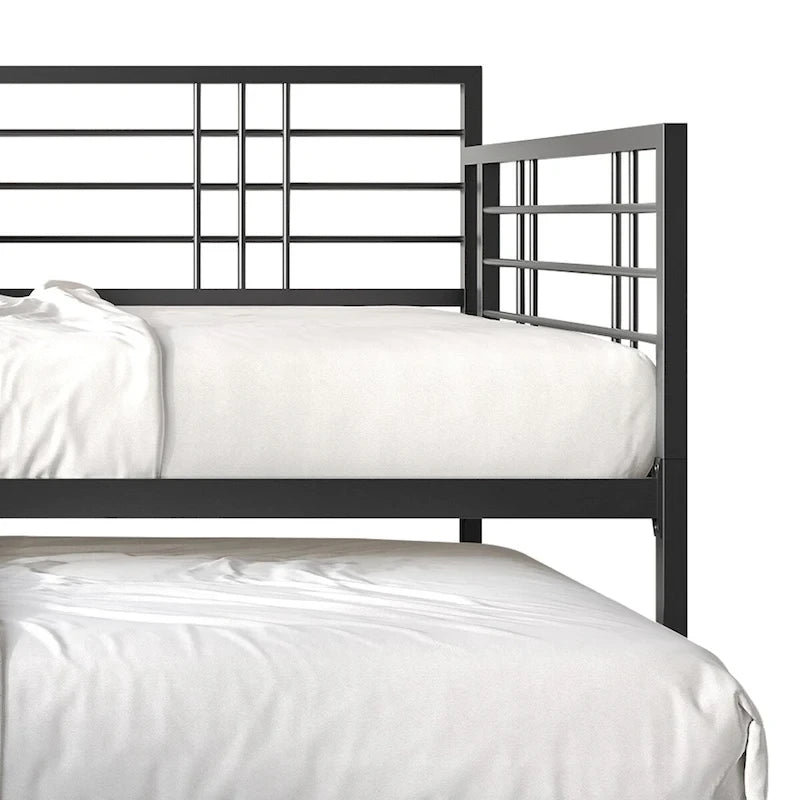 Lit de repos métallique contemporain de taille double avec lit gigogne