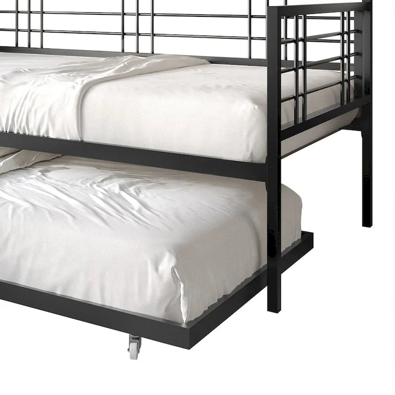 Lit de repos métallique contemporain de taille double avec lit gigogne
