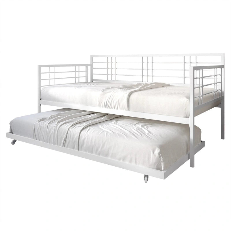Lit de repos métallique contemporain de taille double avec lit gigogne