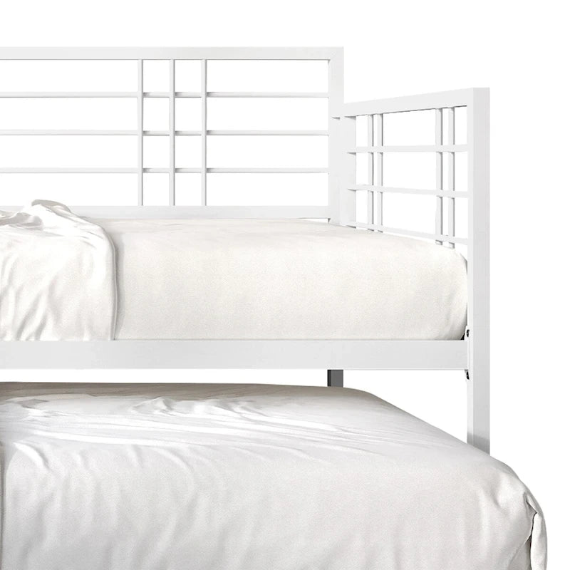 Lit de repos métallique contemporain de taille double avec lit gigogne