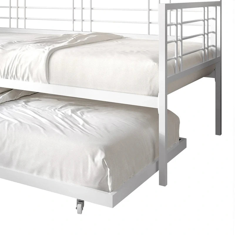 Lit de repos métallique contemporain de taille double avec lit gigogne