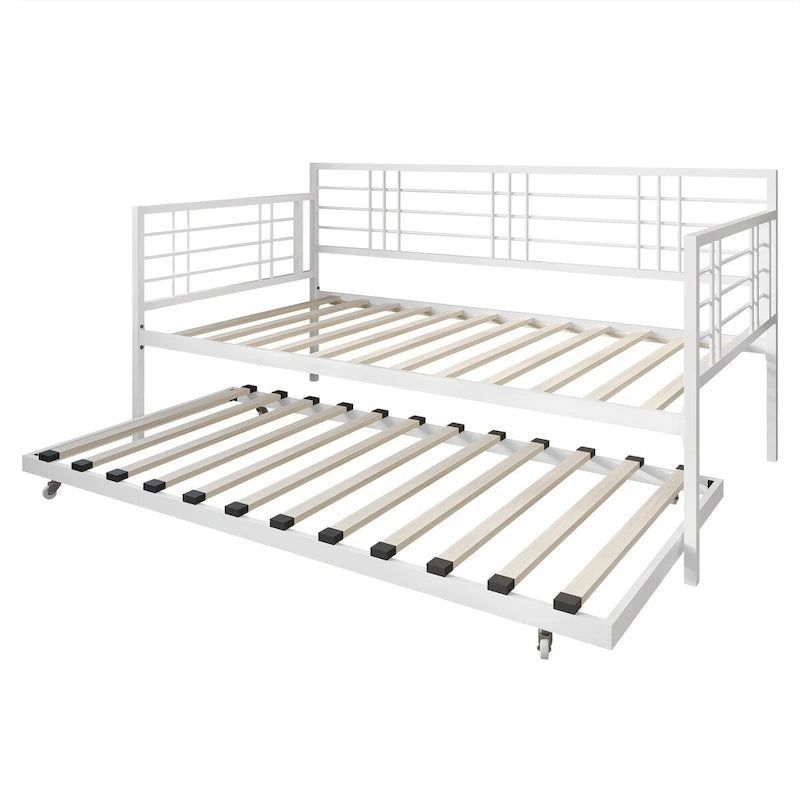 Lit de repos métallique contemporain de taille double avec lit gigogne